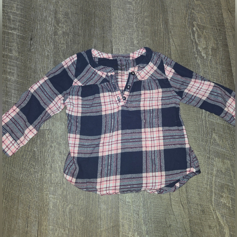 Jumping Beans Navy and Pink Plaid Button Down Shirt